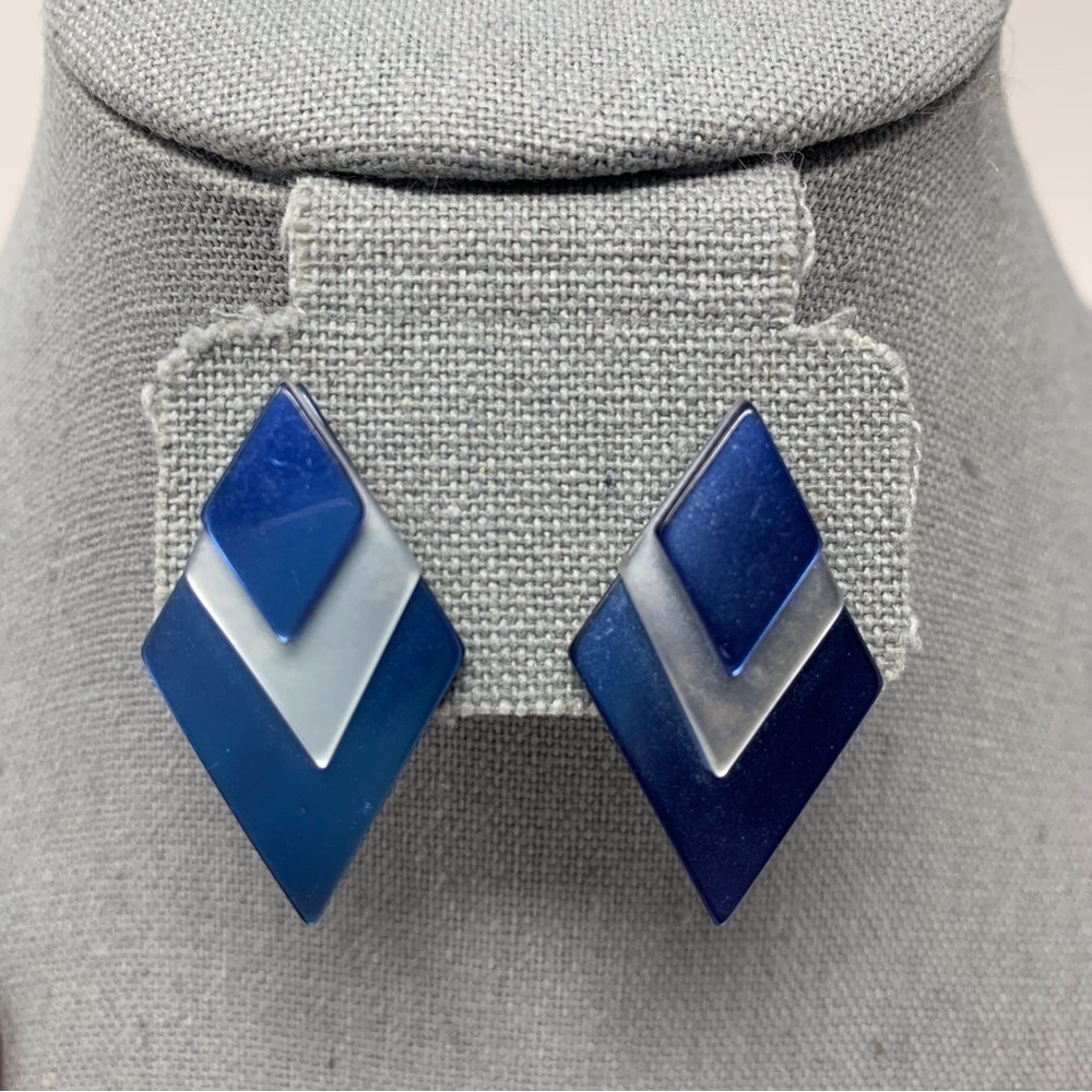 Vintage Blue and White Diamond Shaped Layered Stud Earrings